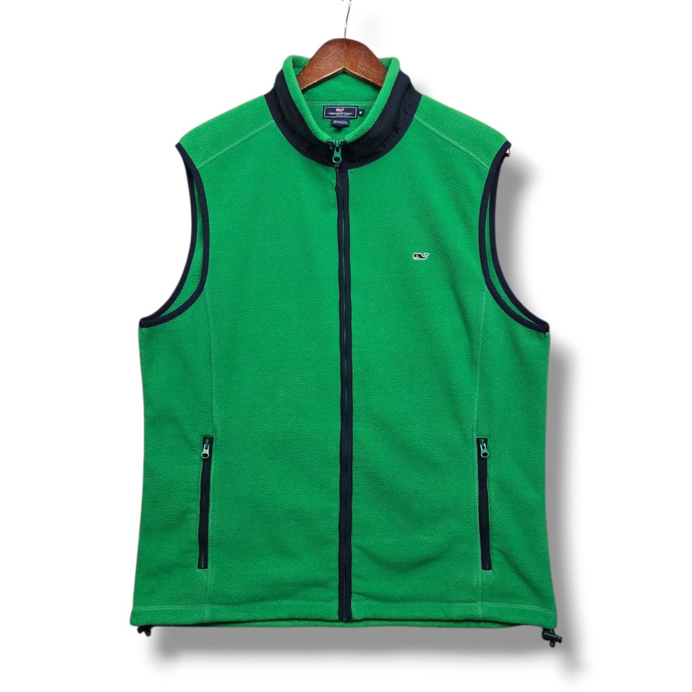 Vineyard Vines Harbor Fleece Vest Mens Medium Green Full Zip